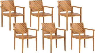 Beliani Beliani - Traditional Acacia Wood Outdoor Set of 6 Garden Chairs with Armrests Baratti