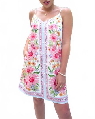 Skies Are Blue Clothing Floral Border Print Mini Dress In Cream Multi