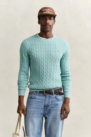 GANT Men Cotton Cable Knit Crew Neck Sweater (XXXL) MUTED TURQUOISE