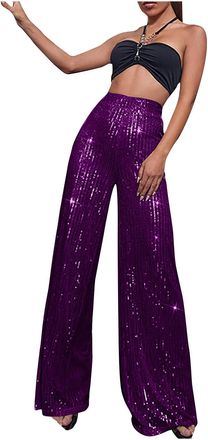Generic Sequin Wide Leg Pant for Women,Spring Sparkly Glitter High Waist Wide Leg Palazzo Pant Party Club Trouser Bling Legging Flared Straight Leg Ladies Loo