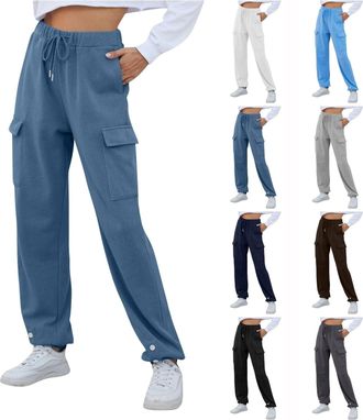 Generic Cargo Trousers Womens Baggy Y2K Jogging Bottoms Elastic Waist Yoga Trousers Two-Tone Sweatpants Oversized Palazzo Trousers Sports Leisure Trousers Loo