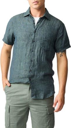 Rodd & Gunn Palm Beach Sports Fit Short Sleeve Linen Button-Up Shirt in Ash at Nordstrom, Size Xxx-Large