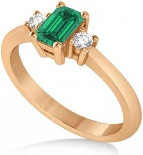Allurez Emerald-Cut Emerald & Diamond Three-Stone Engagement Ring 14k Rose Gold (0.60ct)