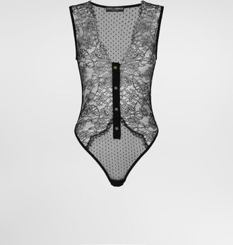 Dolce & Gabbana Lace Bodysuit With Plunging Neckline - Woman Underwear Black 1