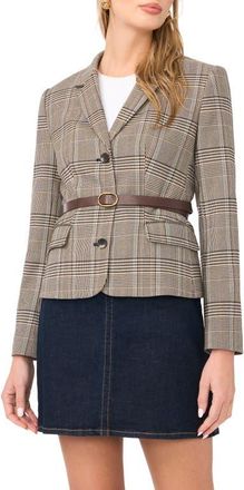 Vince Camuto Belted Mixed Check Blazer in Rich Black/beige at Nordstrom, Size 10