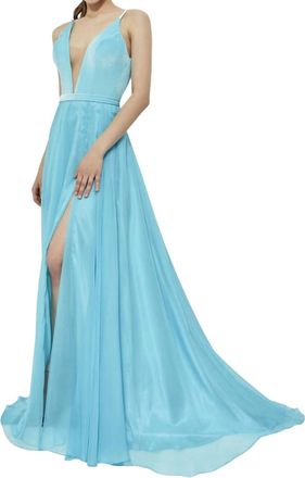 Angela & Alison High-Slit Prom Dress In Turquoise