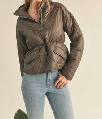 Merci Womens Dont Mind Me Puffer Pullover In Dark Olive