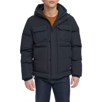 Levi's Water Resistant Hooded Quilted Puffer Jacket in Navy at Nordstrom Rack, Size Medium