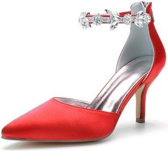 Generic Wedding Shoes Womens High Heels Pumps Closed Pointed Toe Bridal Stiletto Heels Wedding Party Dress Shoes 8Cm,red,10 UK