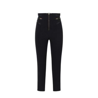 Elisabetta Franchi Cropped Broeken - Dames - Vrijetijds broeken - Zwart - L - Leer - Broeken