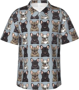 Generic Mens Button Down Casual Shirts French Bulldog (2) Classic Hawaiian Short Sleeve Beach Shirt with Pocket
