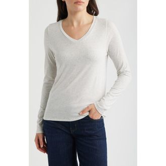 Eileen Fisher V-Neck Long Sleeve T-Shirt in Sea Salt at Nordstrom, Size Xx-Small