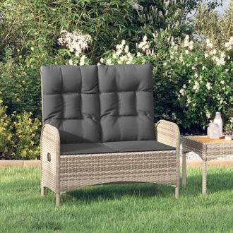 vidaXL Banco De Jard&iacute;n Reclinable Con Cojines Rat&aacute;n Pe Gris 107 Cm Vidaxl