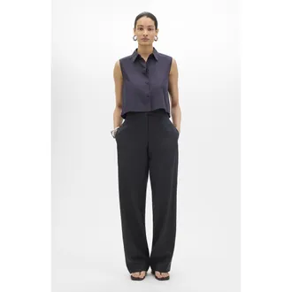 Another Tomorrow Cropped Sleeveless Shirt in Midnight at Nordstrom, Size Medium