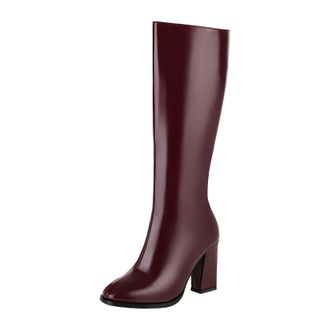Generic Wide Calf White Boots Mid Calf Boots Knee High Boots High Heeled Long Boots Black Thigh High Boots (Red, 8.5)