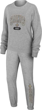 WEAR by Erin Andrews Womens WEAR by Erin Andrews Heather Gray New Orleans Saints Knit Long Sleeve Tri-Blend T-Shirt & Pants Sleep Set at Nordstrom, Size Xx-Large