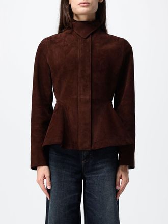 Alaia Slim Fit Suede Leather Short Jacket with High Neck