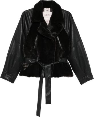 VALENTINI 1972 4145 Eco Mink Riemenjas - Dames - Jas met riem - Zwart - S - Polyester - Jassen