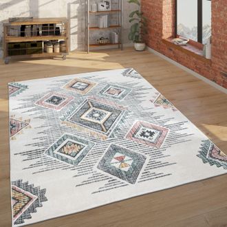 Paco Home Paco Home Alfombra, Alfombra De Pelo Corto Sal&oacute;n, Dise&ntilde;o &Eacute;tnico, Efecto 3d, Multicolor 200x290 Cm