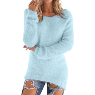 Generic V Neck Jumpers For Women Uk,Clearance Fleece Sweatshirts Casual Stretch Pullover Tops Plain Long Sleeve Crew Neck Knitted Sweater Ladies Soft Cozy Plu