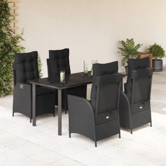 vidaXL Set De Muebles Jard&iacute;n 5 Pzas Con Cojines Rat&aacute;n Sint&eacute;tico Negro Vidaxl