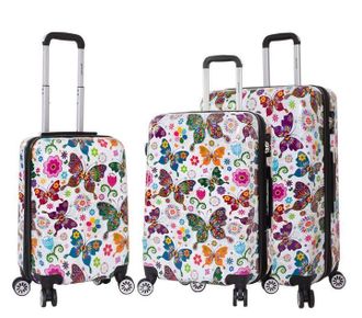 Infinity Leather Unisex Hard Shell 4 Wheel Butterfly Print Luggage Bag Suitcase Set fo 3 - Multicolour ABS - One Size