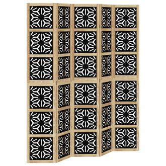 vidaXL Biombo Separador 5 Paneles Madera Maciza Paulownia Marr&oacute;n Negro Vidaxl