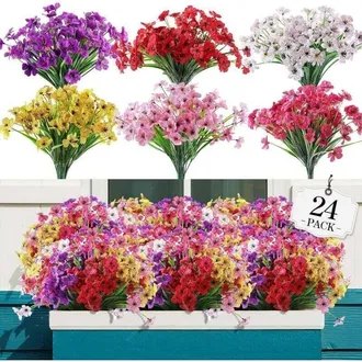 OEM Bouquet Fleurs Artificielles - 31 Cm - Diam&egrave;tre 4 Cm - R&eacute;sistant Uv Et Imperm&eacute;able - Pour Jardini&egrave;re Suspendue Int&eacute;rieur Ext&eacute;rieur - 24 Pi&egrave;ces