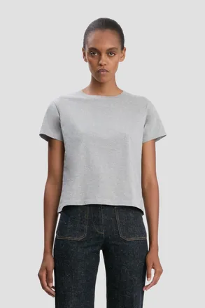 Victoria Beckham Shrunken Fit T-Shirt In Grey Marl XS