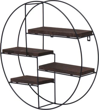 Hhg Estante De Pared Hhg 612, Estante Colgante Estante Flotante, 4 Estantes Metal Madera Maciza Industrial 45x45x11cm, Marr&oacute;n Oscuro