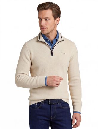 N-Z-A- NEW ZEALAND AUCKLAND New Zealand trui beige half zip effen