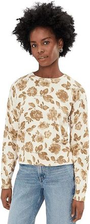 Vince Camuto Floral Printed Crew Neck Womens Clothing Camel : XS, Cotton
