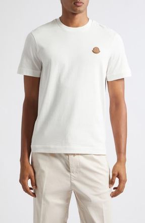 Moncler Leather Logo Patch Cotton T-Shirt in Silk White at Nordstrom, Size Xxx-Large