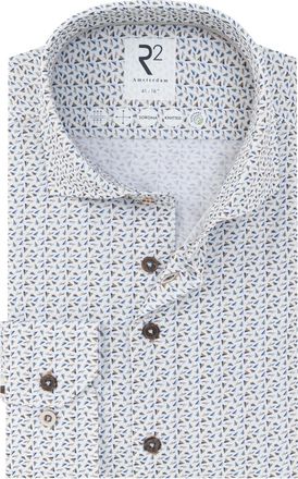 R2 Modern Fit overhemd wit multicolor bruin blauwe tinten