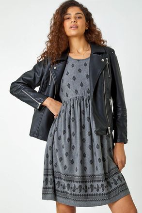 Roman Paisley Border Print Stretch Dress
