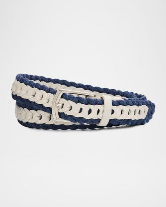 Brunello Cucinelli Men & apos;s Two-Tone Woven Leather Belt
