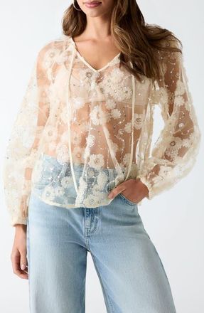 Guess Sequin Sheer Top in Cream White Multi at Nordstrom, Size X-Small