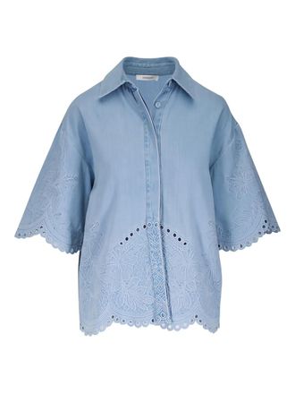 Zimmermann Daylight floral-embroidered scalloped shirt - women - Cotton/Polyester - 0P - Blue