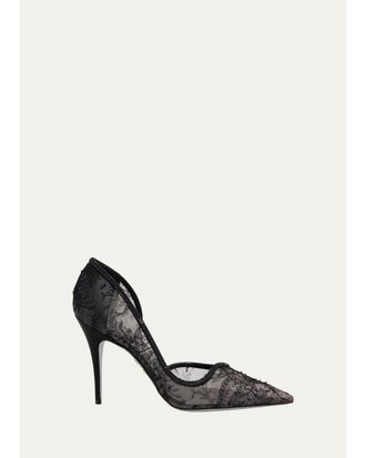 Rene Caovilla 100mm Embellished Floral Lace dOrsay Pumps