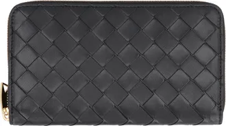 Bottega Veneta Womens Leather Zip-Around Wallet Black Lamb & Purses