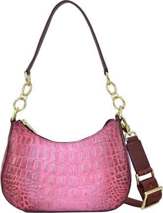 Anuschka Women Original Hand-Painted Leather Small Convertible Hobo, Croco Embossed Berry, One Size