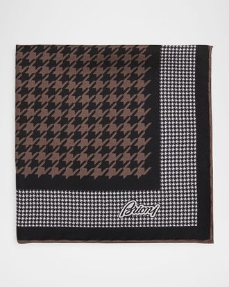 Brioni Mens Mixed Houndstooth Silk Pocket Square