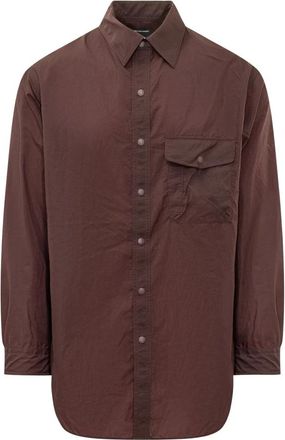 Yohji Yamamoto Gradient 3-Stripes Nylon Overshirt - Heren - Casual Overhemden - Bruin - M - Nylon - Overhemden