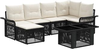 vidaXL Conjunto De Sof&aacute;s De Jard&iacute;n 7 Uds. Negro Y Blanco Crema Vidaxl