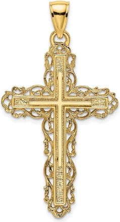 Diamond2Deal 14k Yellow Gold Cross with Lace Trim Charm Pendant