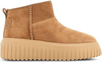 Hogan Beige Enkellaarsjes - Dames - Winterlaarzen - Bruin - 41 EU - Leer - Schoenen