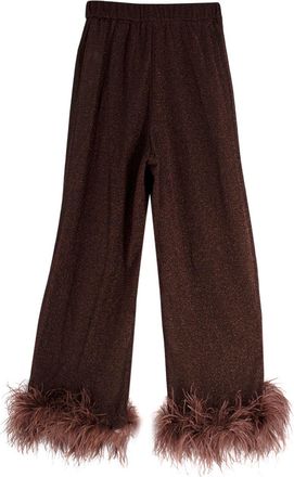 Oséree Brown Lurex Ostrich Feather Cuffs Trousers Size S
