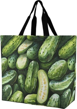 Generic Dill Pickles Tote Bag Reusable Grocery Shopping Bags Large Travel One Shoulder Handbag for Picnic Work