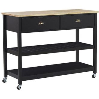 Beliani Carrito de cocina negro encimera madera clara 2 estantes 2 cajones para cubiertos ruedas estilo moderno escandinavo Navarino