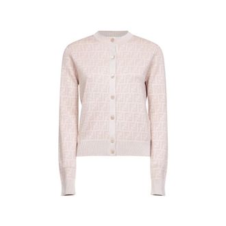 Fendi Cardigans, female, Pink, M, FF-jacquard Cardigan